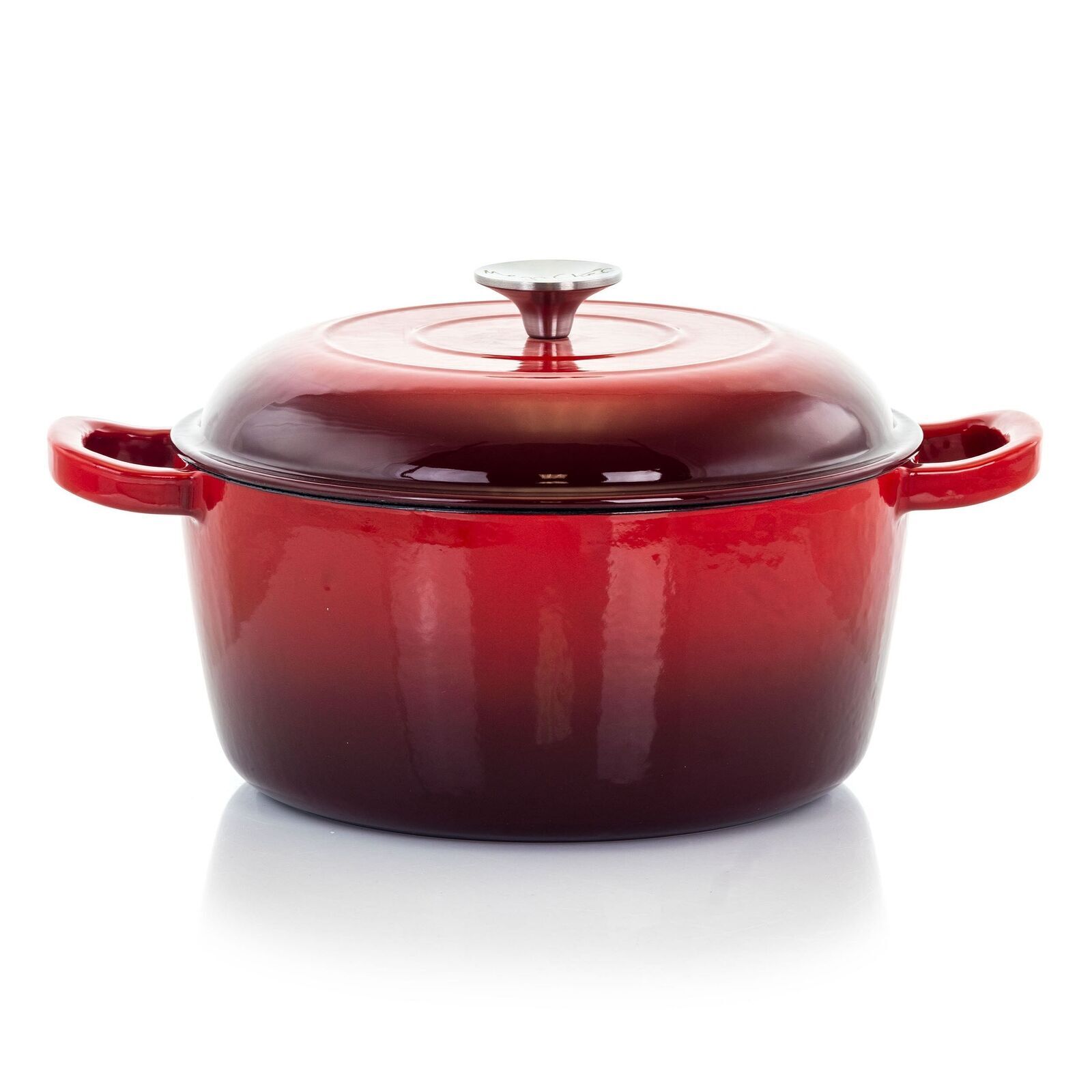 MegaChef 5 Qt. Round Enameled Cast Iron Casserole in Red with Lid Dutch Oven