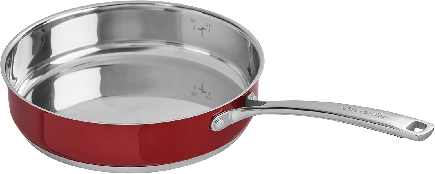 KitchenAid Stainless Steel 3.3 Quart Saucepan with Glass Lid, Cookware, Red