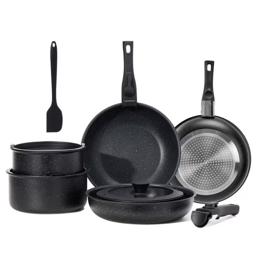 Gianna 12 Pcs Non-Stick Cookware Set, Pots and Pans Set, with Spatula & Detachab