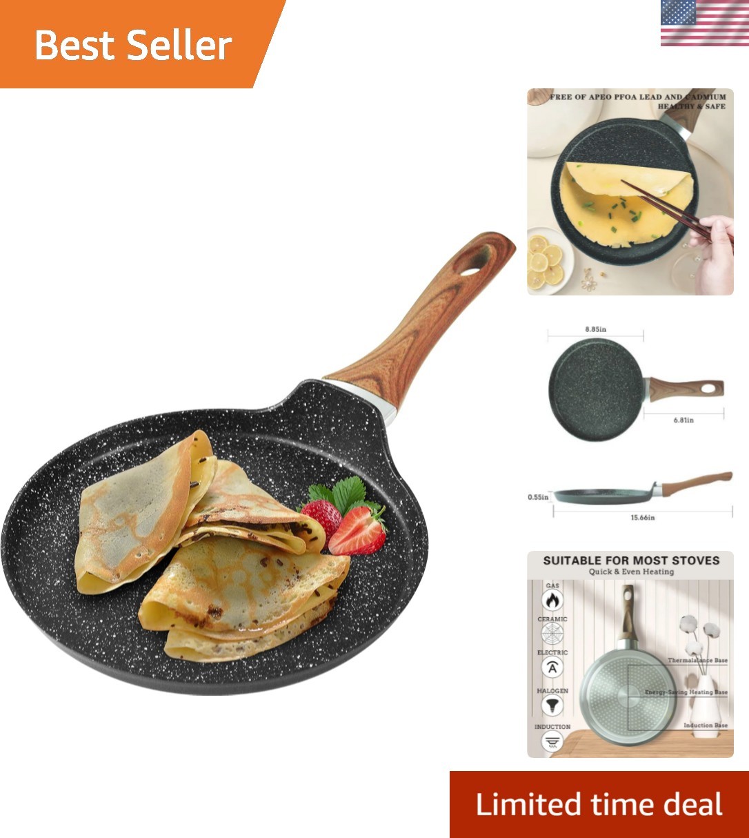 Nonstick Crepe Pan, 8.5 Inch Griddle Pan, Fry Pans for Cooking Eggs, Omelette…