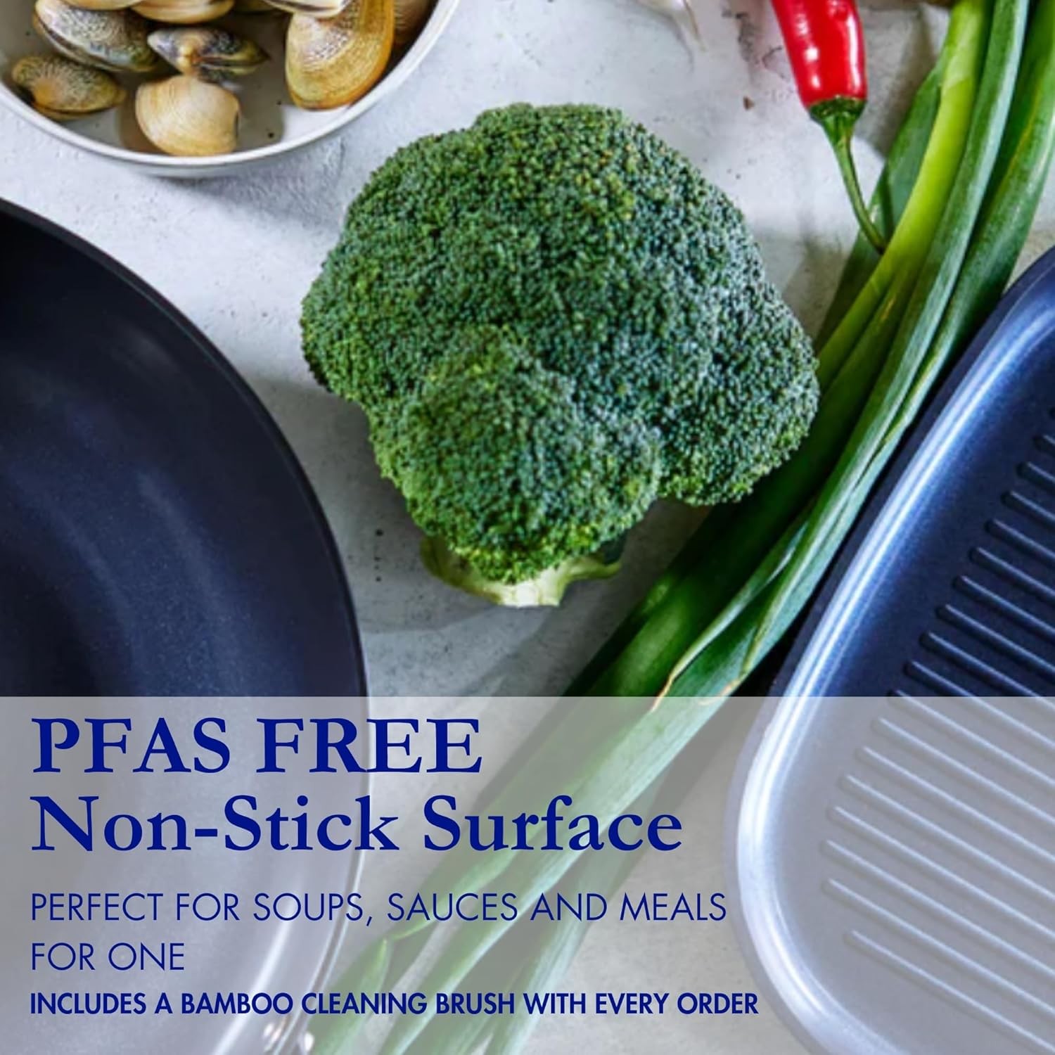 Blu. Cookware 2.7QT Nonstick Sauce Pan with Lid, Non-Toxic, Non-Stick Ceramic