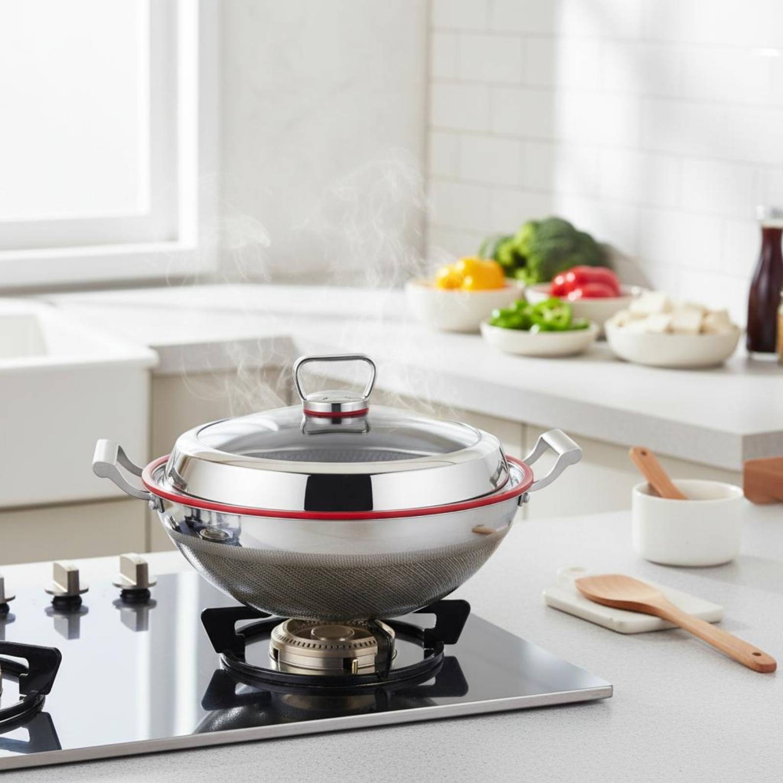Stainless Steel Wok Nonstick Deep Wok Metal Utensil Safe for Cooktop Top
