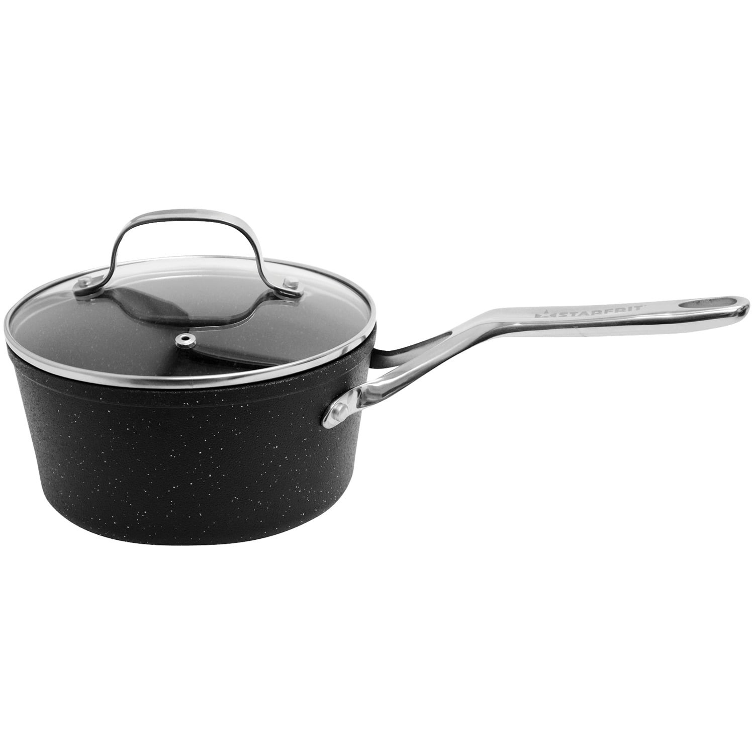 THE ROCK by 3-Qt. Non-Stick Aluminum Saucepan W/ Glass Lid & Stainless Steel