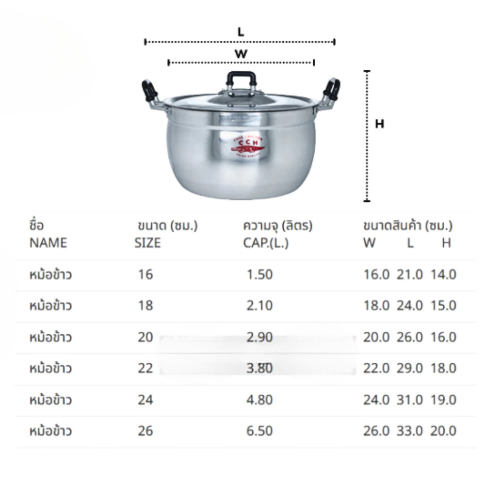 Thai traditional crocodile brand aluminum cooking pot set size 16-26 cm