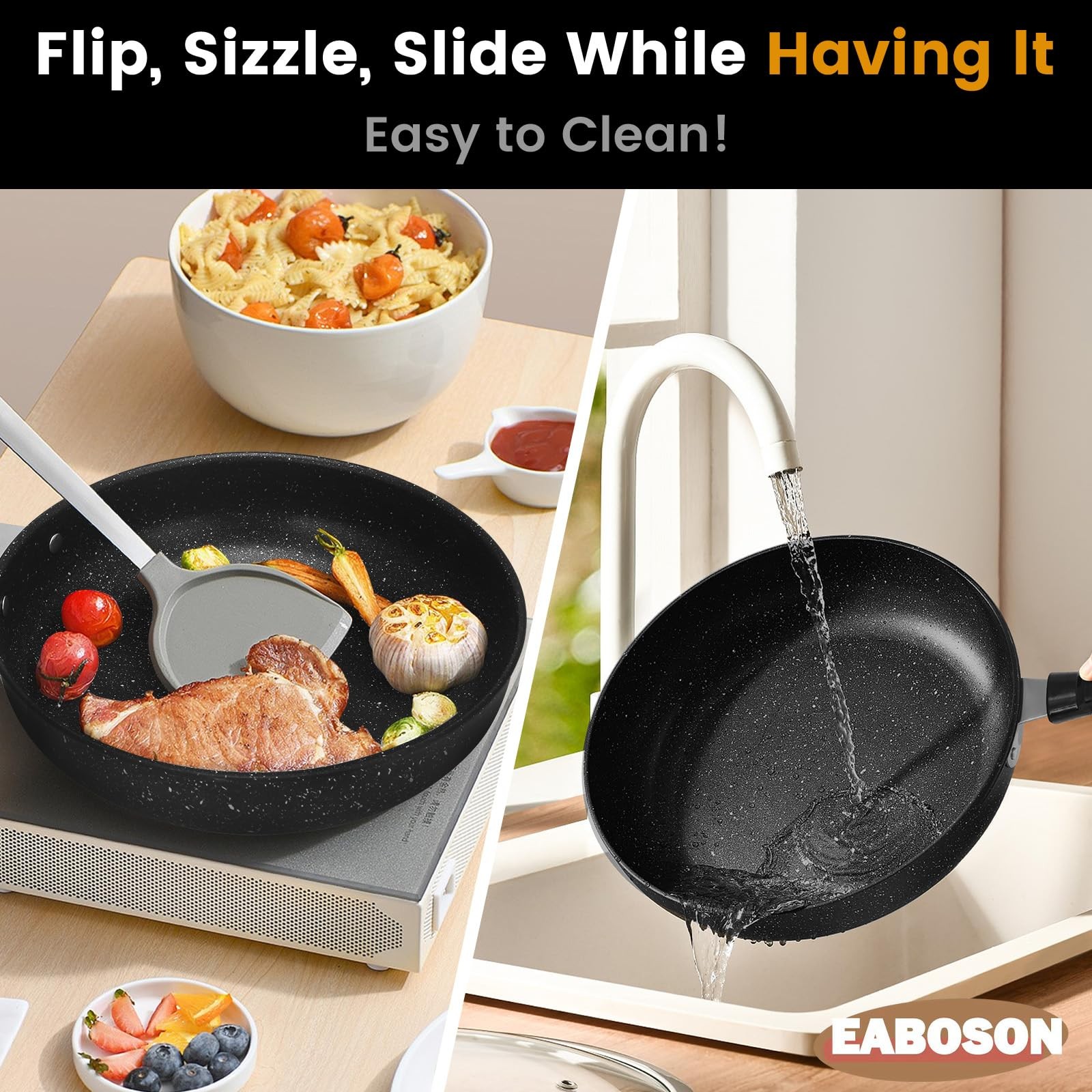 3 PCS Nonstick Frying Pan Skillet Stone Coating Set Fits 9/10/11 Inch