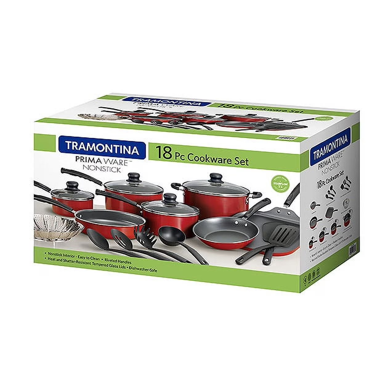 Tramontina Primaware 18-Piece Ceramic Nonstick Cookware Set Red Pots and Pans