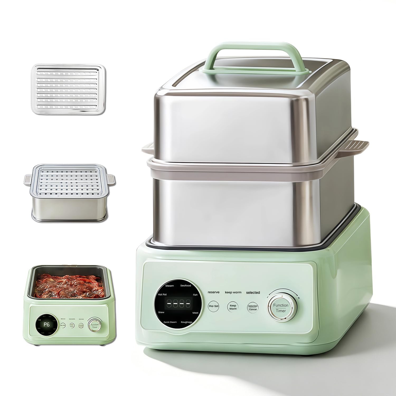 15.8QT Electric Food Steamer, 3 Tier Food Steamer for Cooking, 1200W Stainles…
