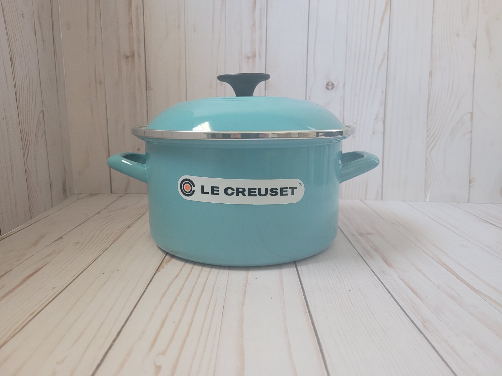 Brand New Le Creuset Stock Pot 3 7/8 qt Enamel on Steel Turquoise in Retail Box