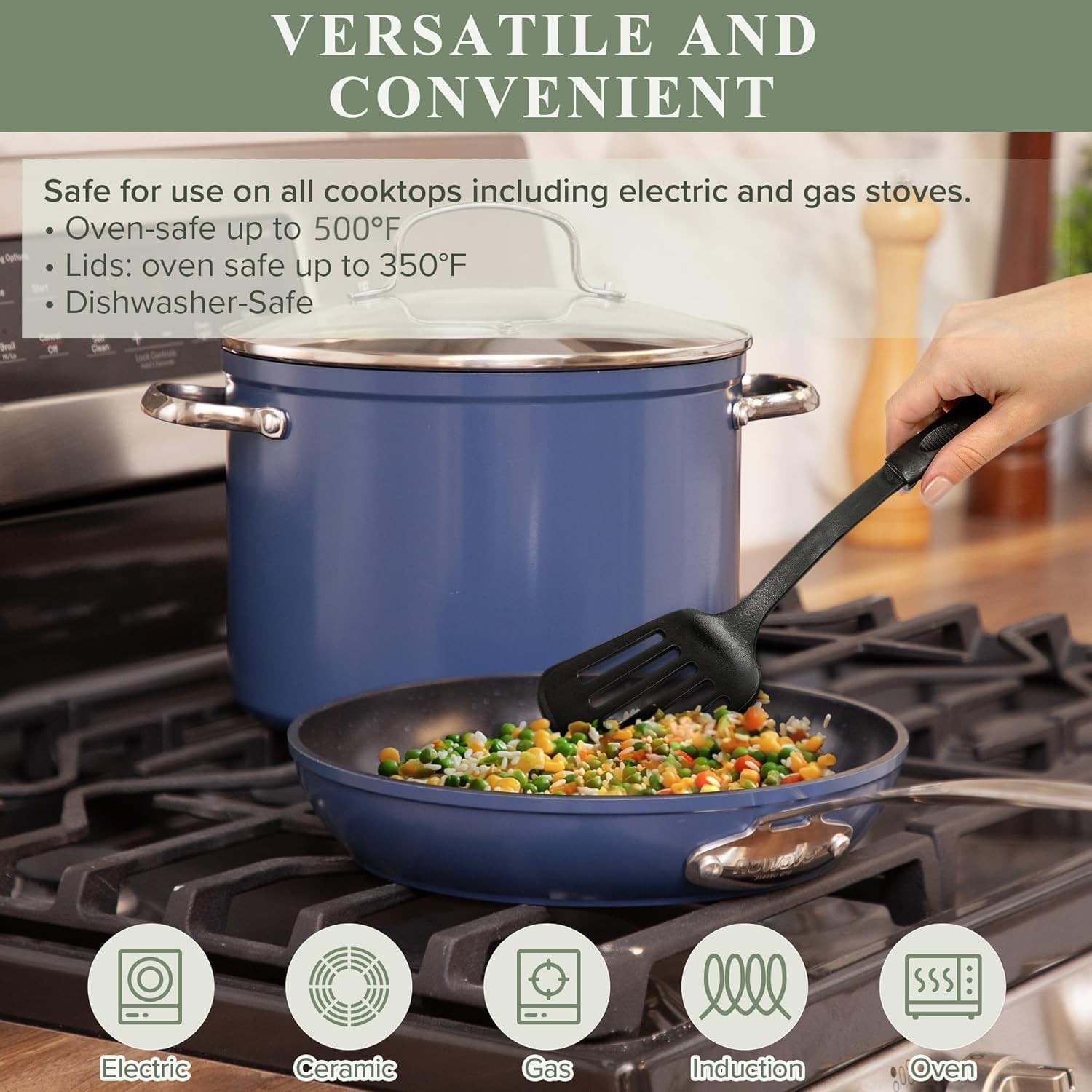 Healthy Duralon Blue Ceramic Nonstick 12pc Cookware Set,Diamond Infused Scrat…