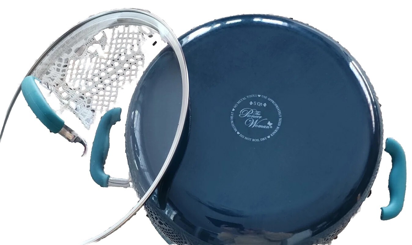 Pioneer Woman ~ TEAL OMBRE ~ Nonstick ~ 5 Quart ~ Dutch Oven Pot with Lid