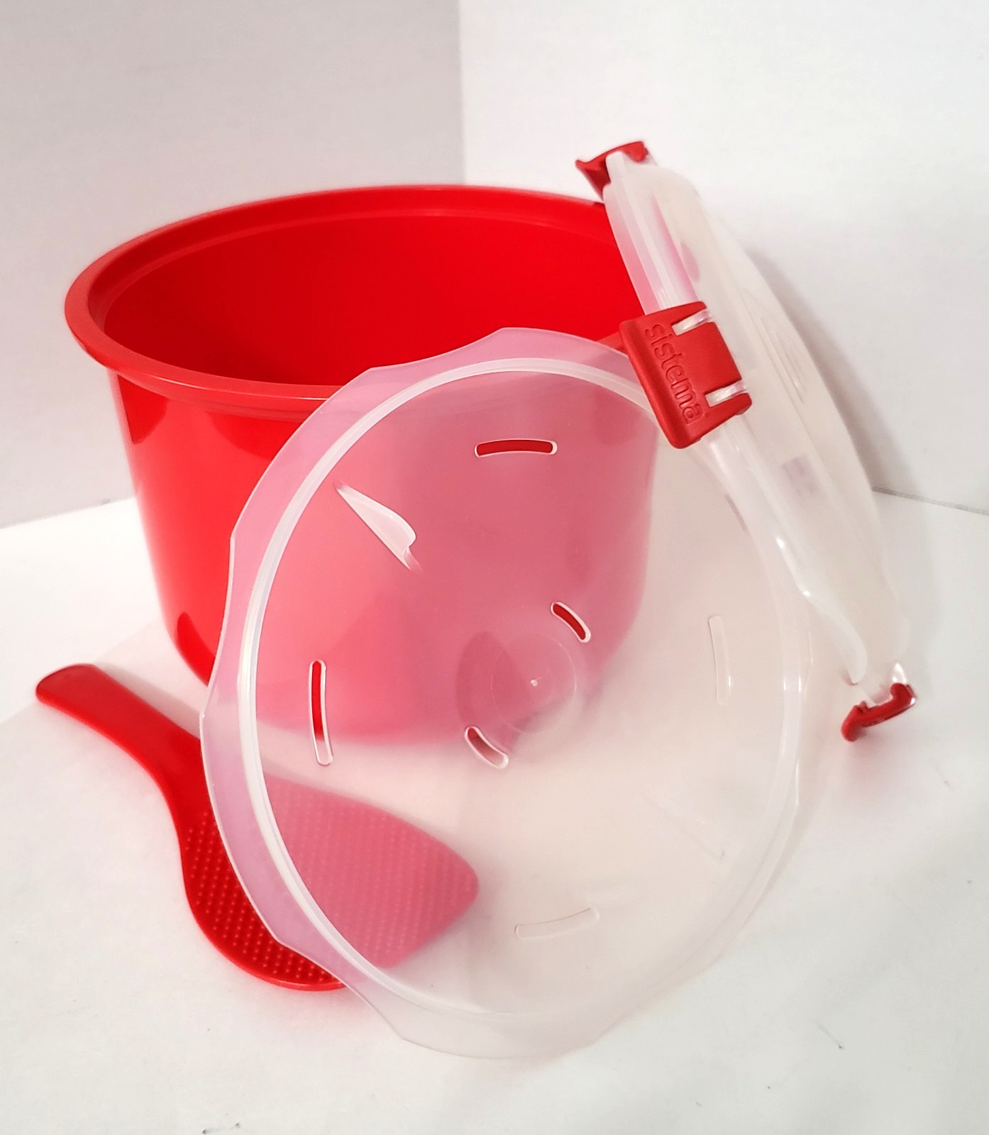 Sistema Microwave Rice Vegetable Pasta Steamer Cooker BPA Free Red 10 Cup New