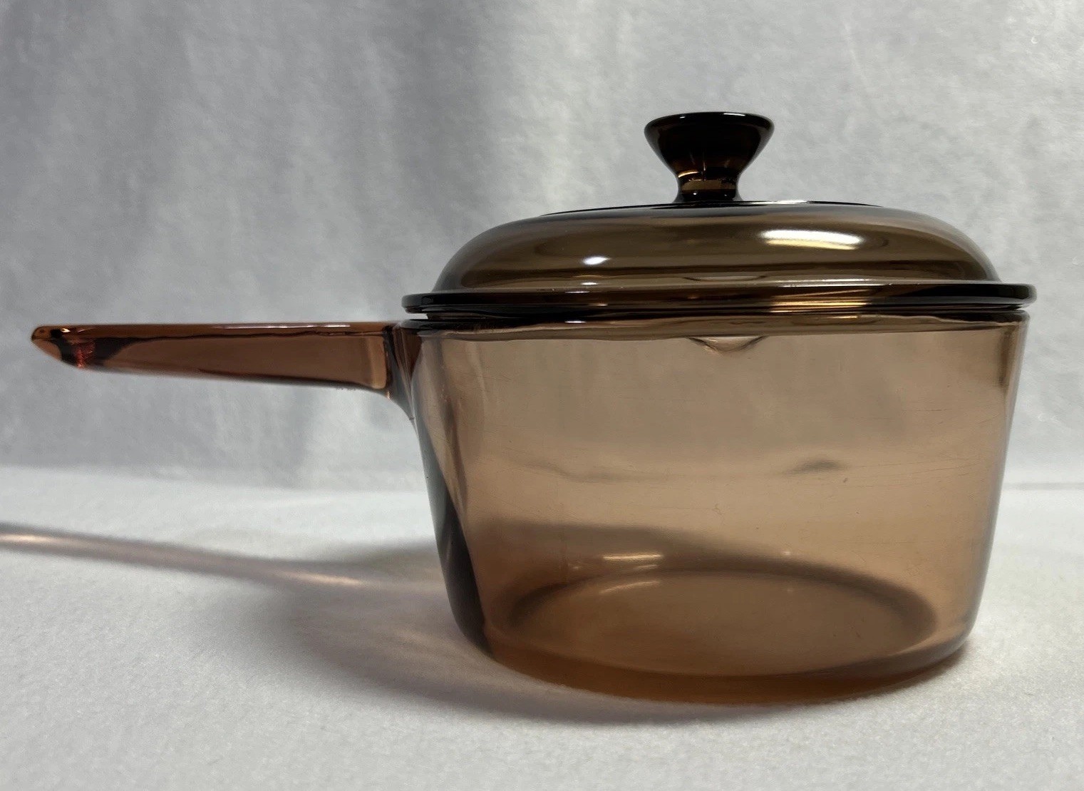 Corning Vision Ware 1 L Amber Glass Sauce Pan W/ Pour Spout & Pyrex Lid USA Made