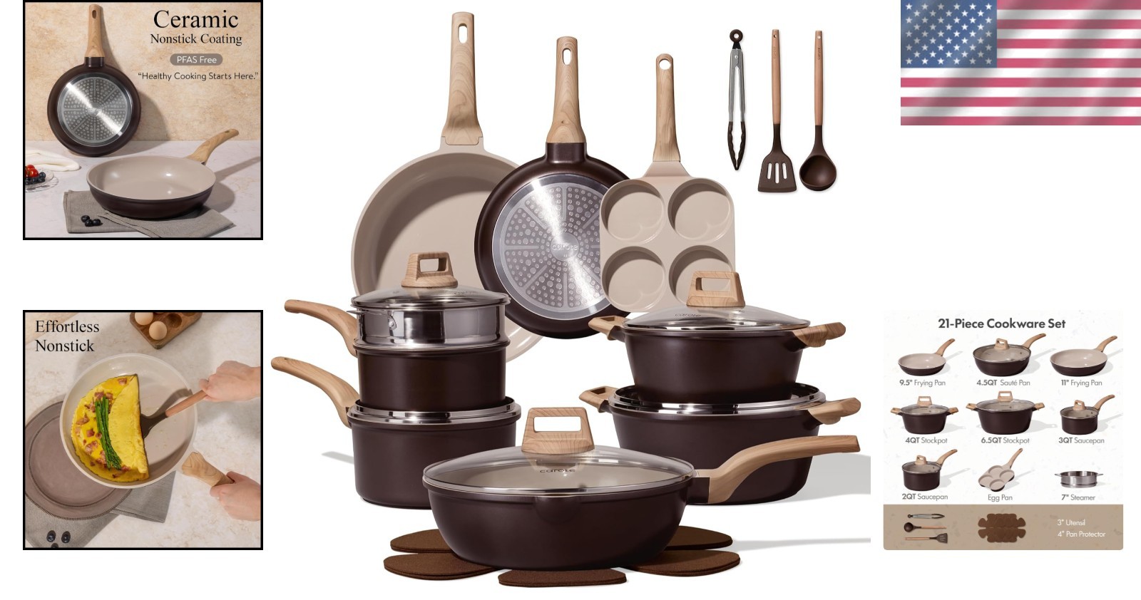 Non-Stick Cookware Set, Induction Ready, 21 Pc