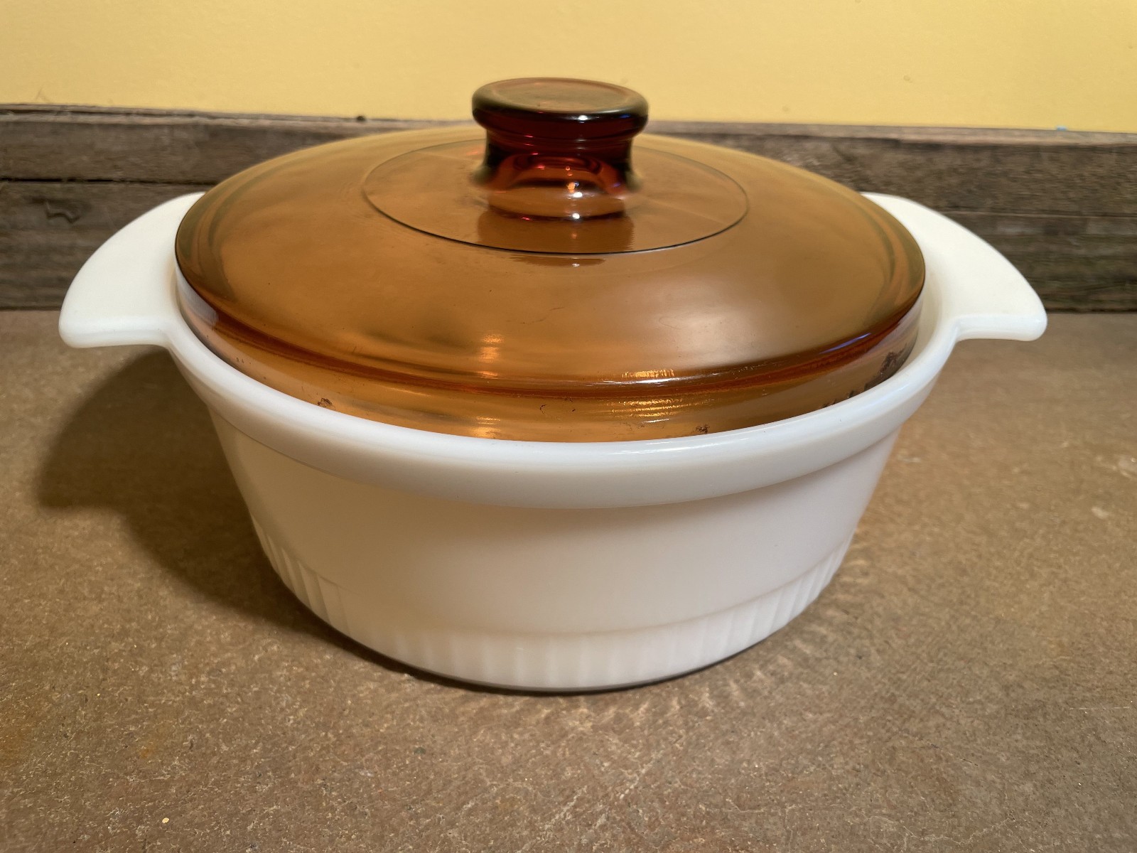 Anchor Hocking Fire-King Milk Glass Casserole Dish with Amber Lid 2 Qt White