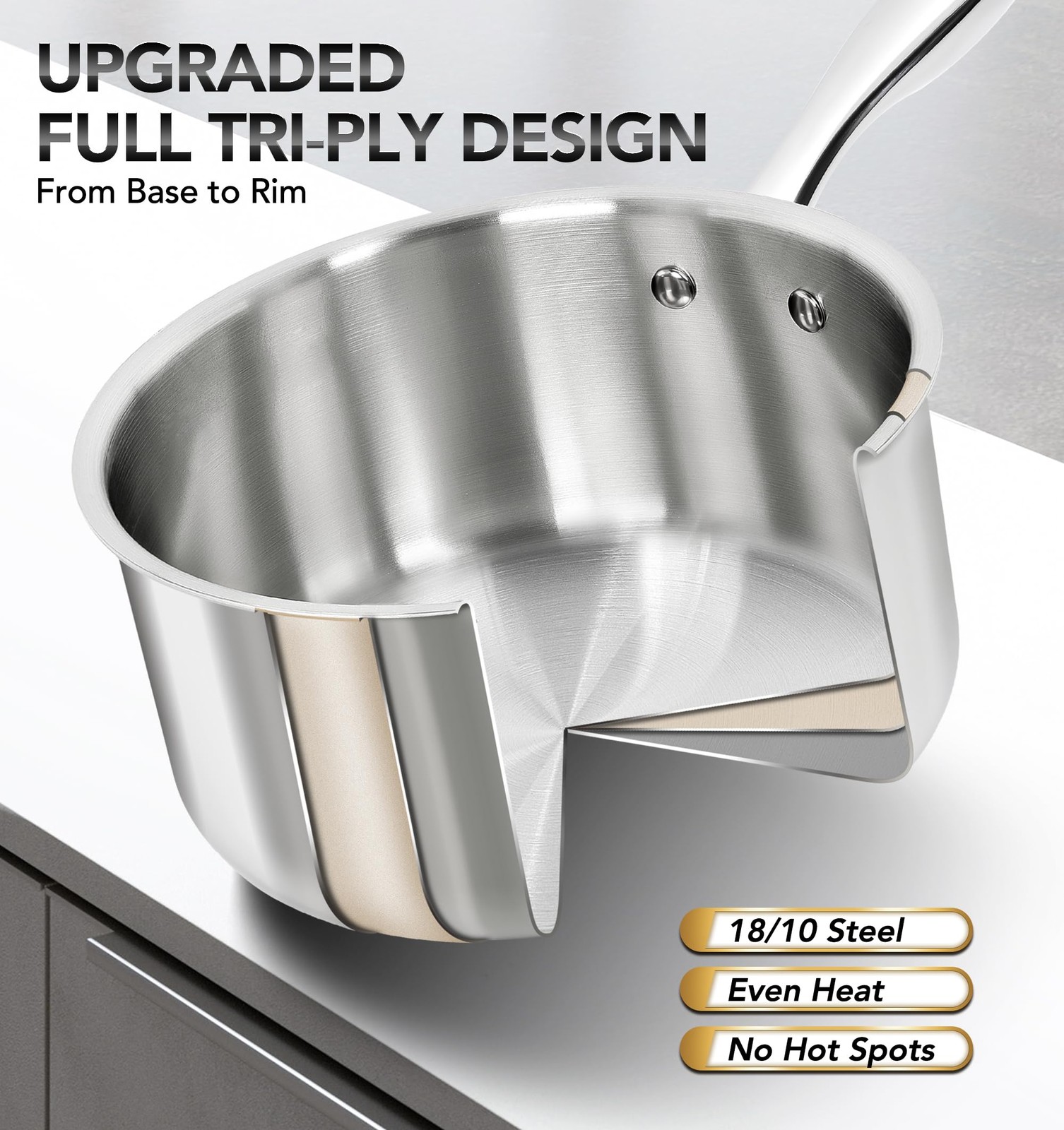 Best MICHELANGELO Triply Stainless Steel Saucepan Set with Lids 6pcs, Pot Set