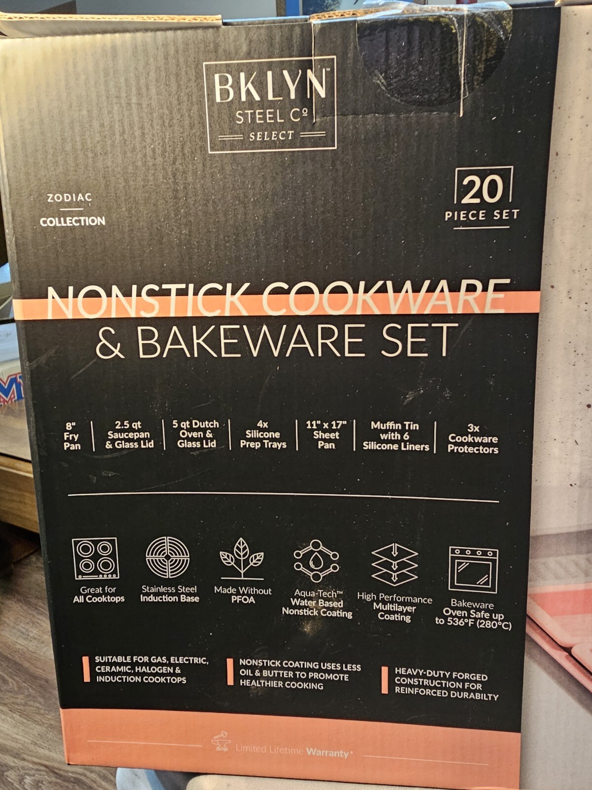 Brooklyn Steel 20 Piece Cookware/Bakeware Set, Speckled Pink. New In Box