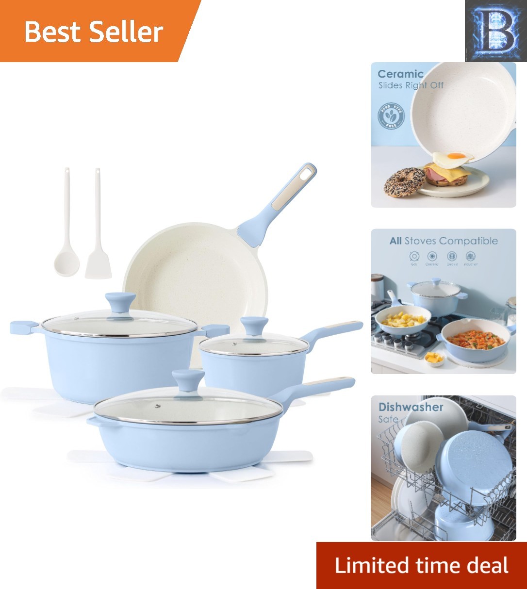 Sensarte 13-Piece Non-Toxic Ceramic Cookware Set – Effortless Cooking & Cleaning