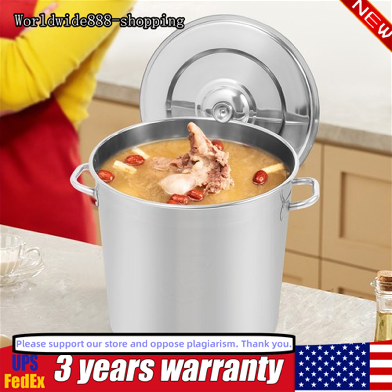 48L/50.7Qt Stainless Steel Stock Pot with Lid & Handle Large Capacity Soup Pot