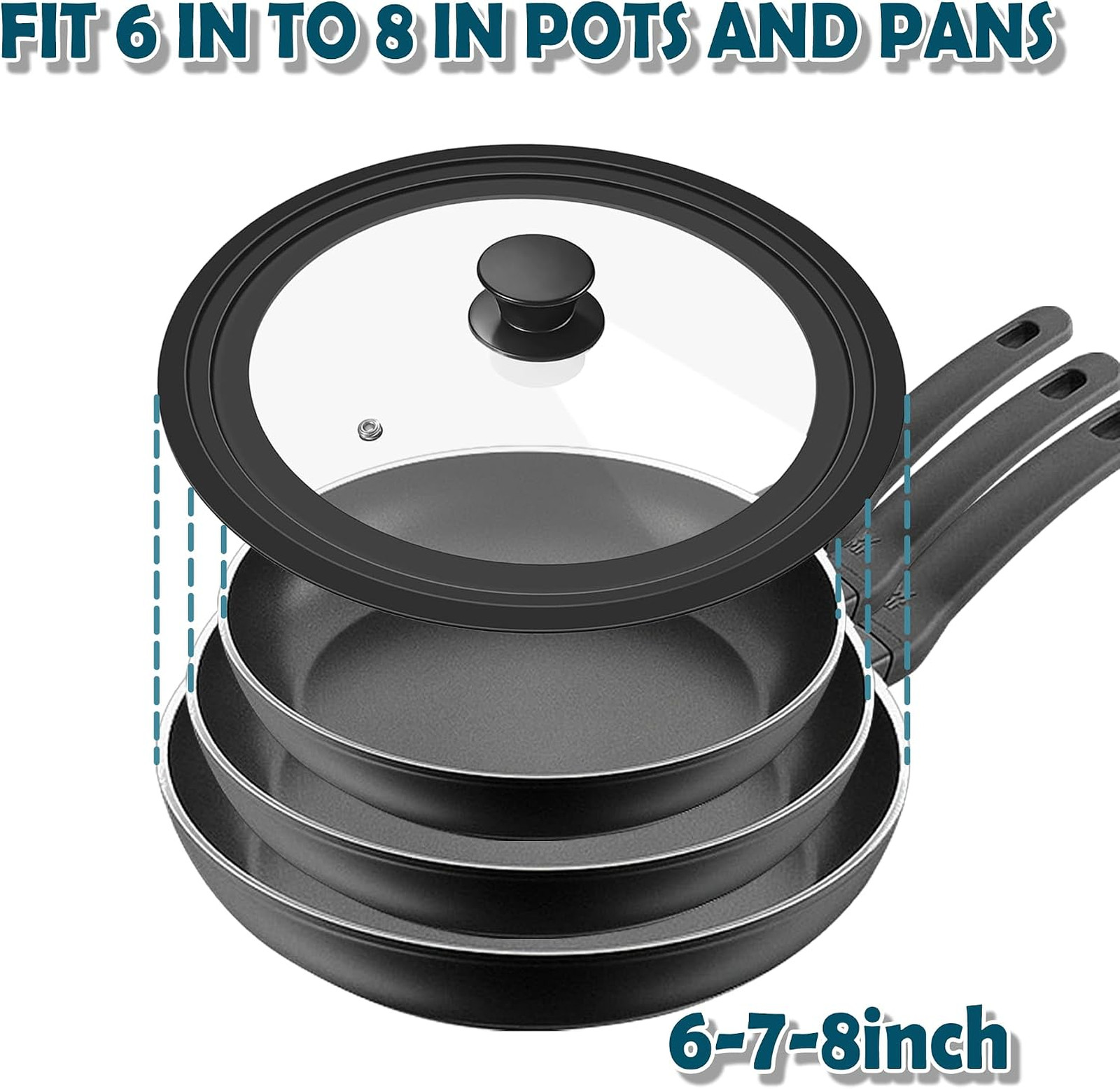 Universal Cookware Lid for Pots and Pans, Silicone, 6 7 8 Inch Diameter