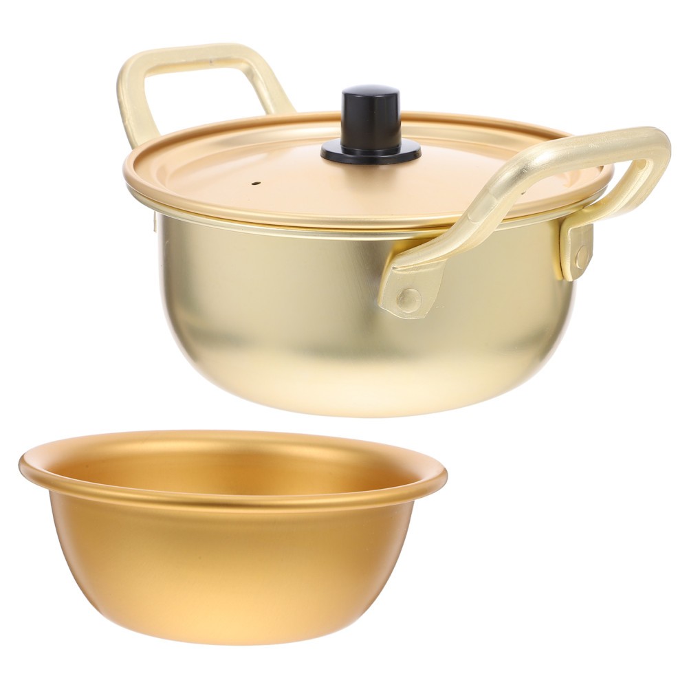 1 Set Reusable Aluminum Alloy Korean Ramen Cooking Pot with Lid and Small Bowl