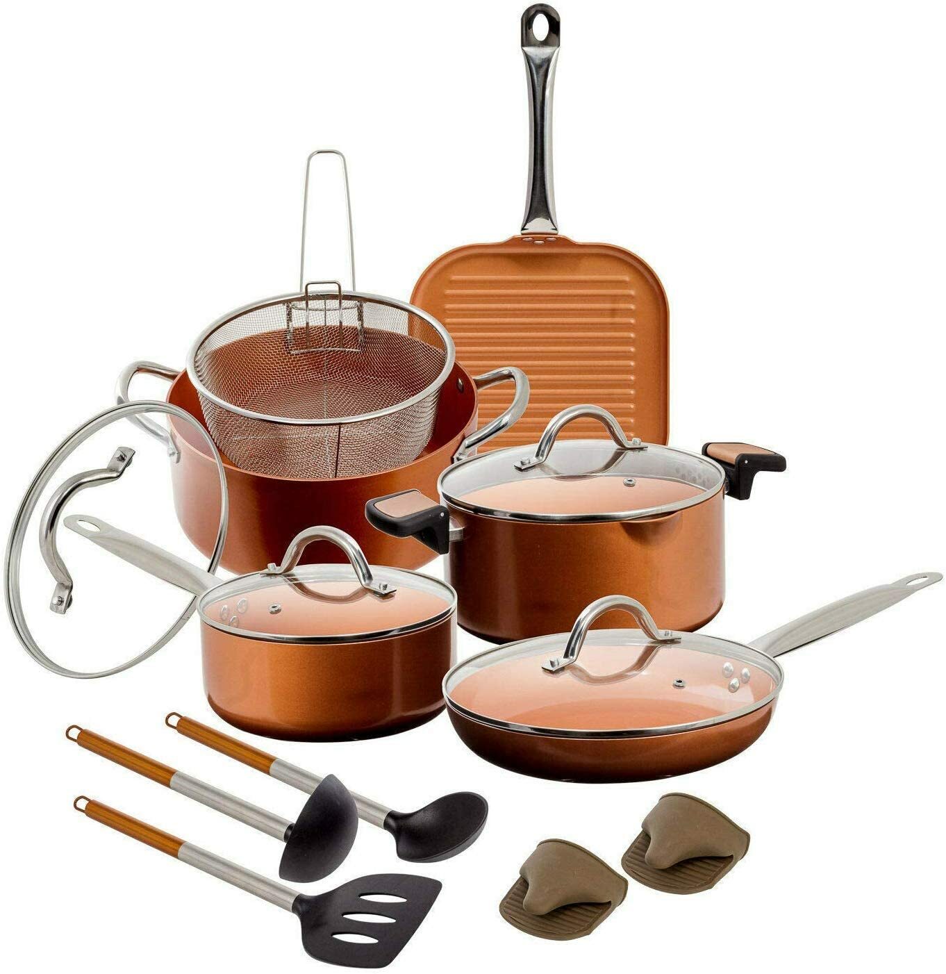 Copper H-02628 Pan 10-Piece Luxury Induction Cookware Set Non-Stick, 21.5 x 11.5