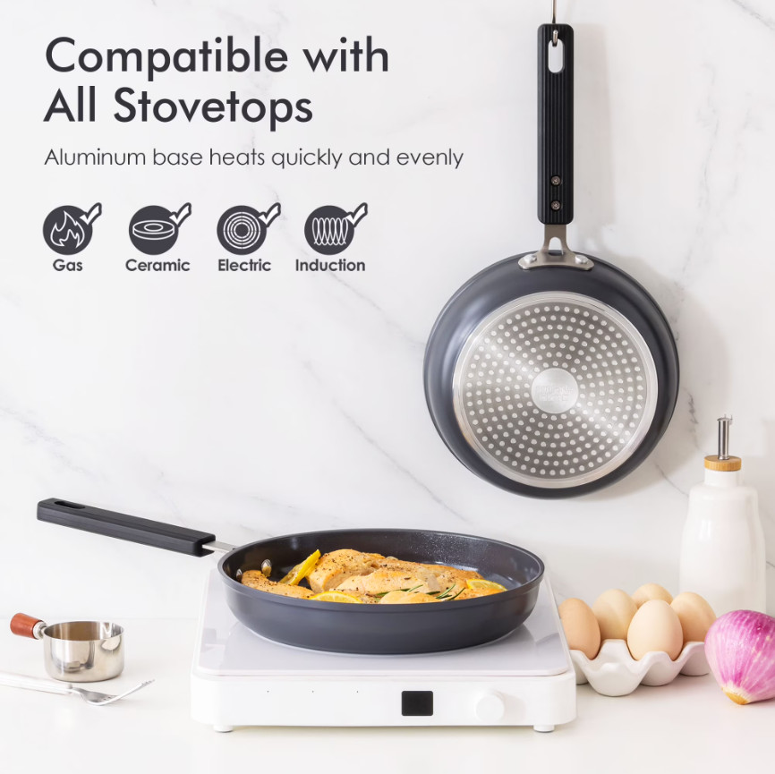 8in Ceramic Nonstick Fry Pan Omelet Egg Skillet Induction Safe Gray Handle