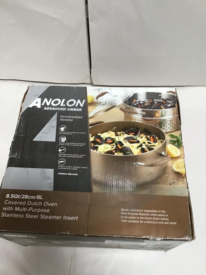 Anolon Umber Dutch Oven with Steamer Insert and Lid, 3 Piece, Light Brown
