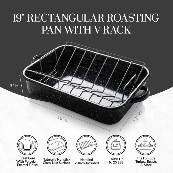Granite Ware 19″ Rectangular Roasting Pan With V-Rack Black