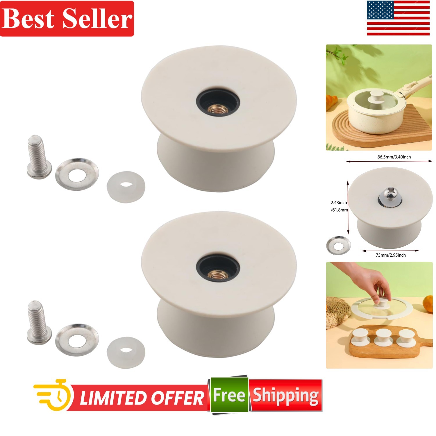 2PCS Minimalist Silicone Pot Lid Knobs – Heat Resistant, Dishwasher Safe Design