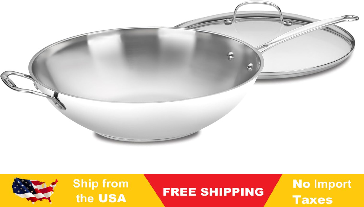 Cuisinart 14-Inch Stir-Fry Pan, Helper Handle and Glass Cover, Chef’s Classic