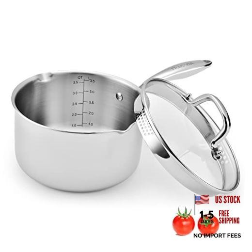 3.5 Quart Stainless Steel Pot Saucepan with Glass Strainer Lid, 3.5 QT saucepan