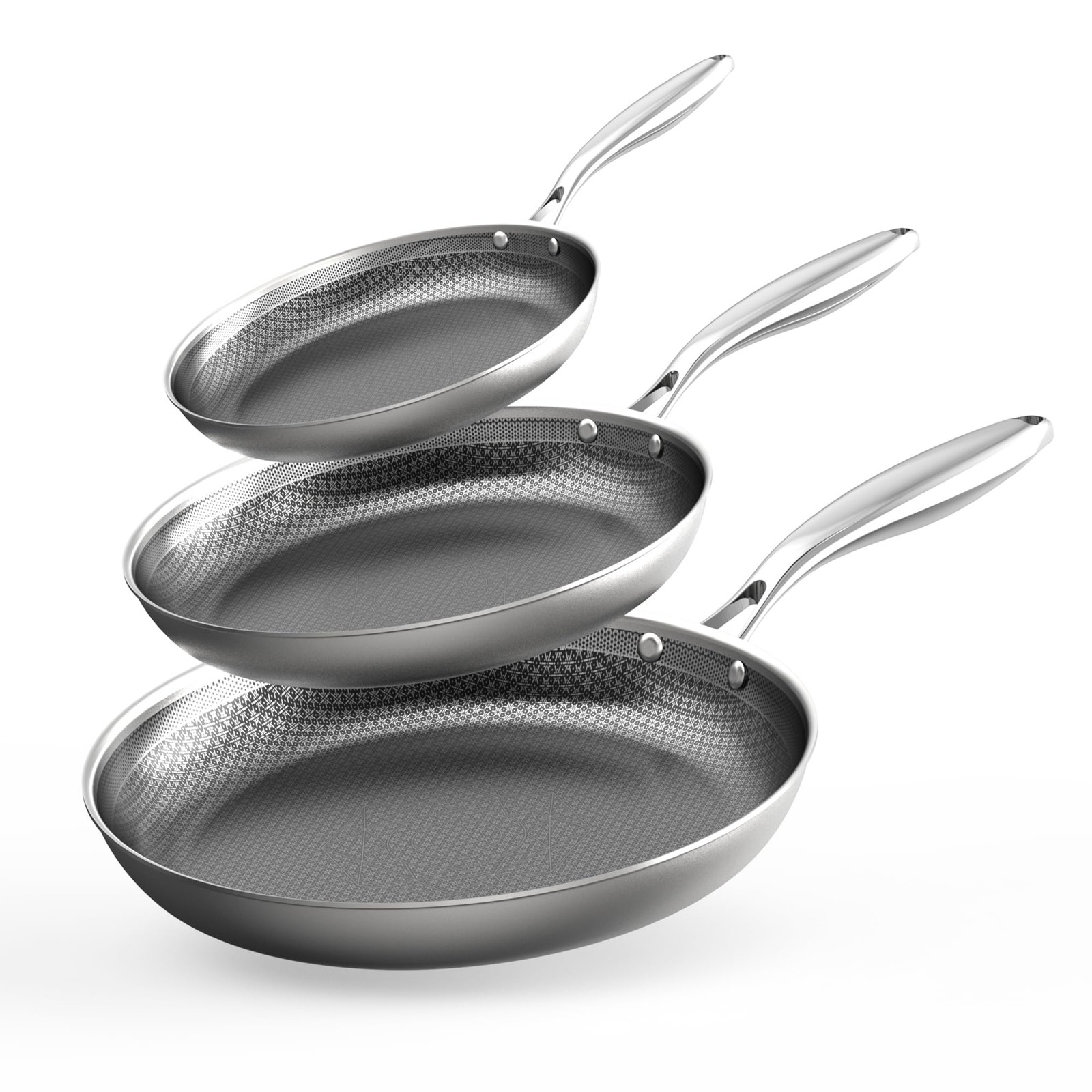 Non-toxic Frying Pans Set of 3 (8+10+12 Inch), Tri Ply Stainless Steel Pans, …
