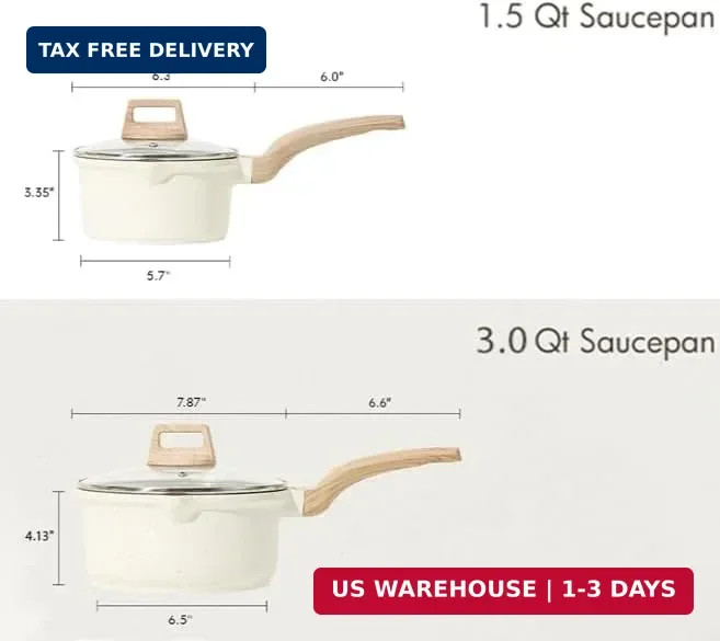 CAROTE 1.5Qt & 3.0Qt Sauce Pan Sets with Lid Cooking Pots Nonstick Saucepans Coo