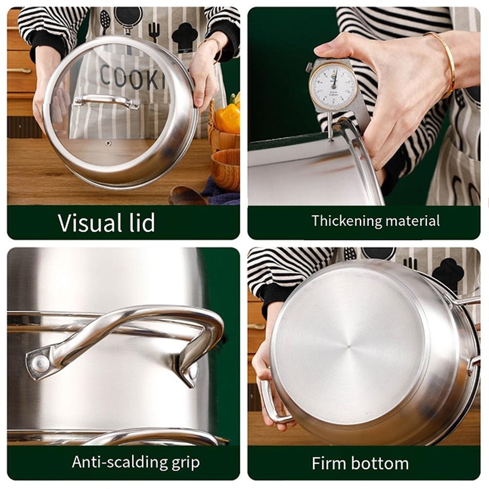 3 Tier Stainless Steel Steamer Cooker Steam Pot Kitchen Food Cooking + Glass Lid