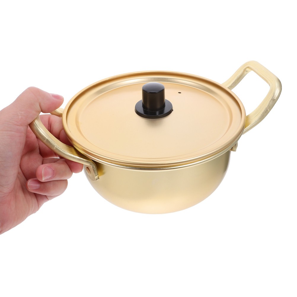 1 Set Reusable Aluminum Alloy Korean Ramen Cooking Pot with Lid and Small Bowl