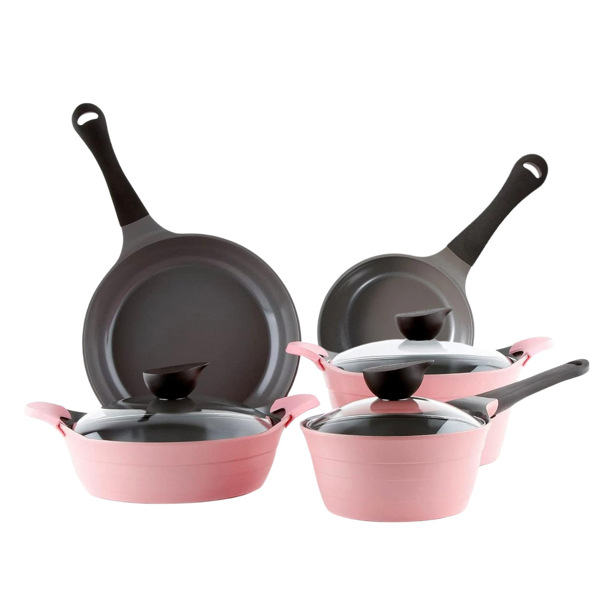 Neoflam Eela Pink 8pc Nonstick Kitchen Cookware Pot with Lid Pan, Made in Korea