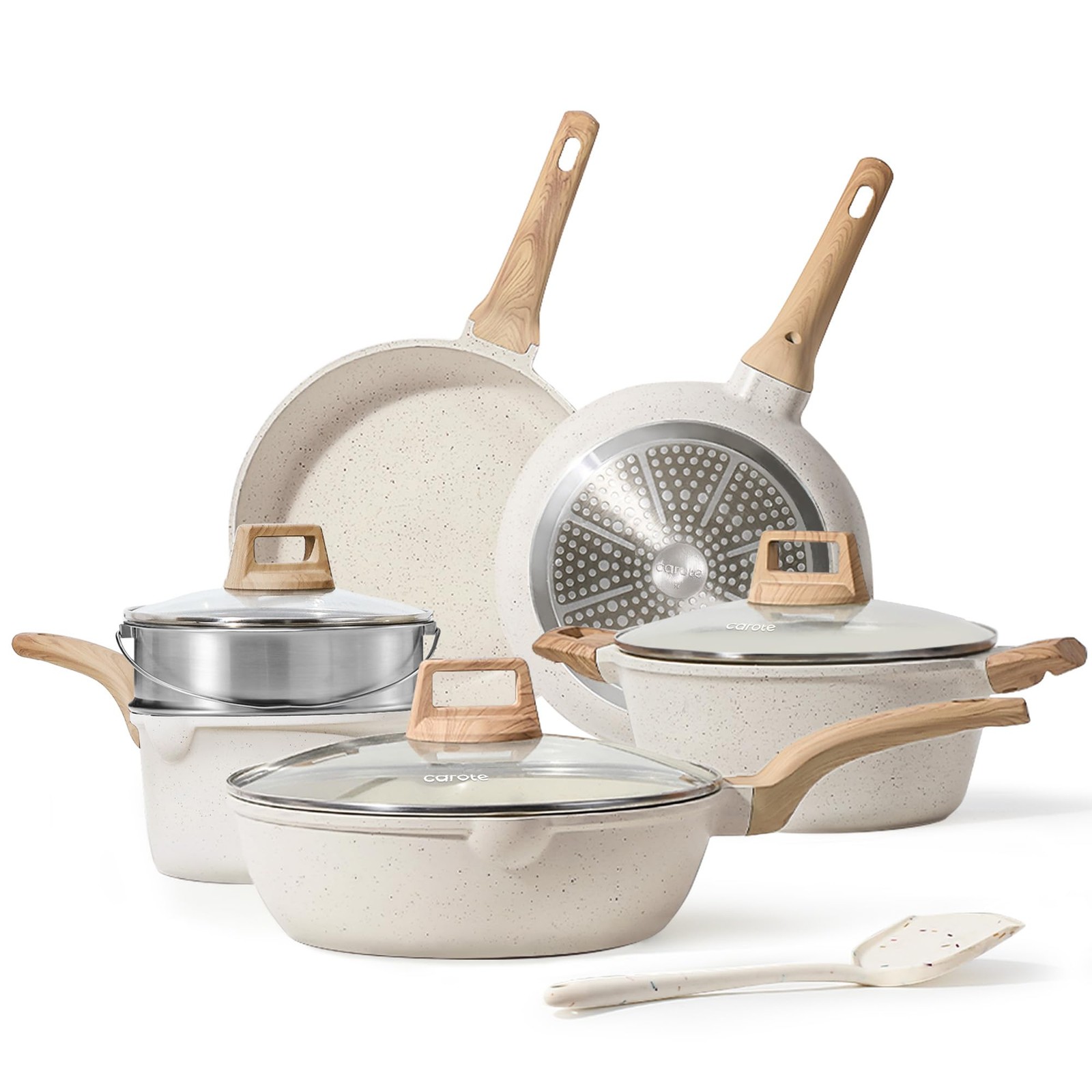 Carote Pots And Set White Granite Induction Kitchen Cookware Set 10 Pcs Non
