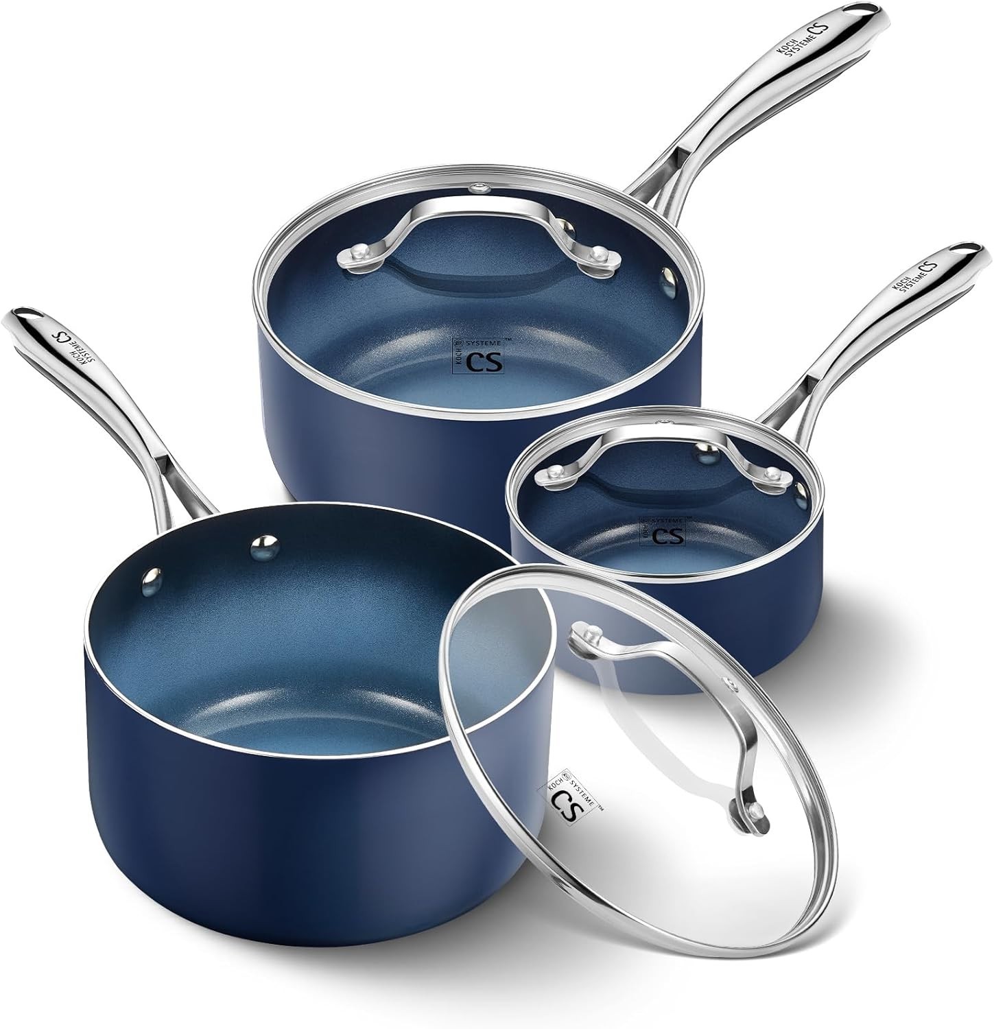 KOCH SYSTEME CS Nonstick Sauce Pan with Lid 1QT & 2QT & 3QT, 6pcs Nonstick Sauce