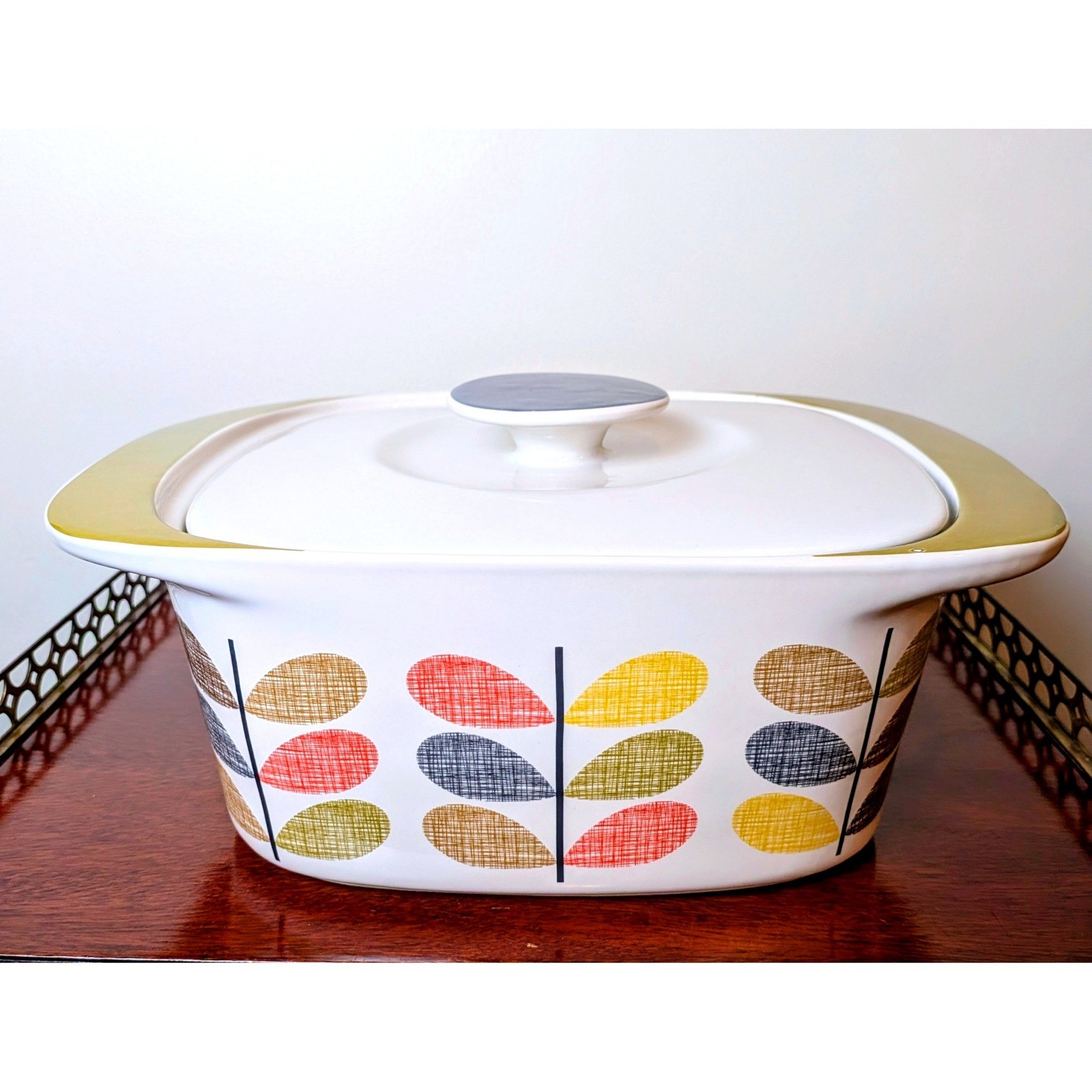 Orla Kiely House Multi Stem Ceramic Casserole Dish with Lid Mid Century Modern