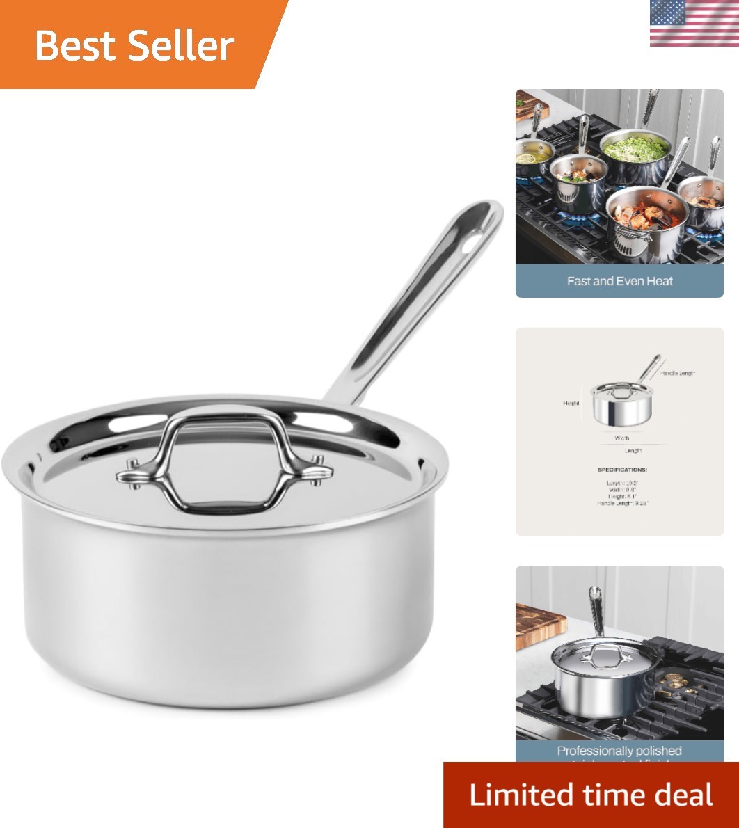 D3 3-Ply Stainless Steel Sauce Pan with Lid 3 Quart, Induction, Oven Broiler …
