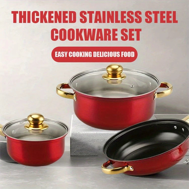 12 Piece Cookware Set Nonstick Pots and Pans Home Kitchen Cooking Non Stick, Red