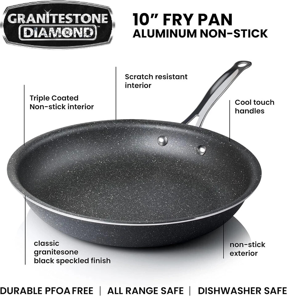 Granitestone 10″ Non-Stick Frying Pan with Mineral/Diamond Coating for Long long