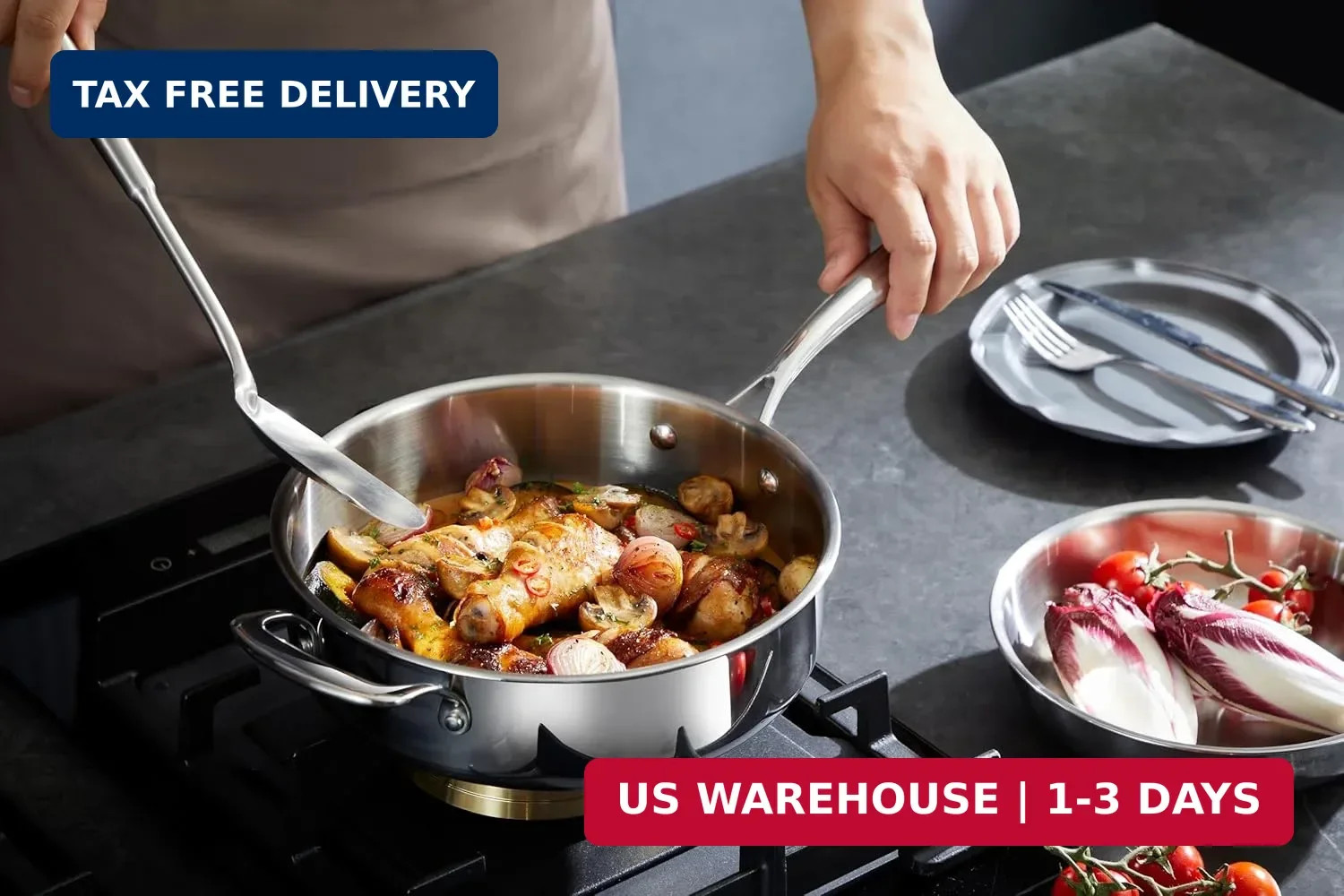 Cookware, 10 Piece Stainless Steel Pot and Pan Set, 5 Ply Clad, Includes Frying