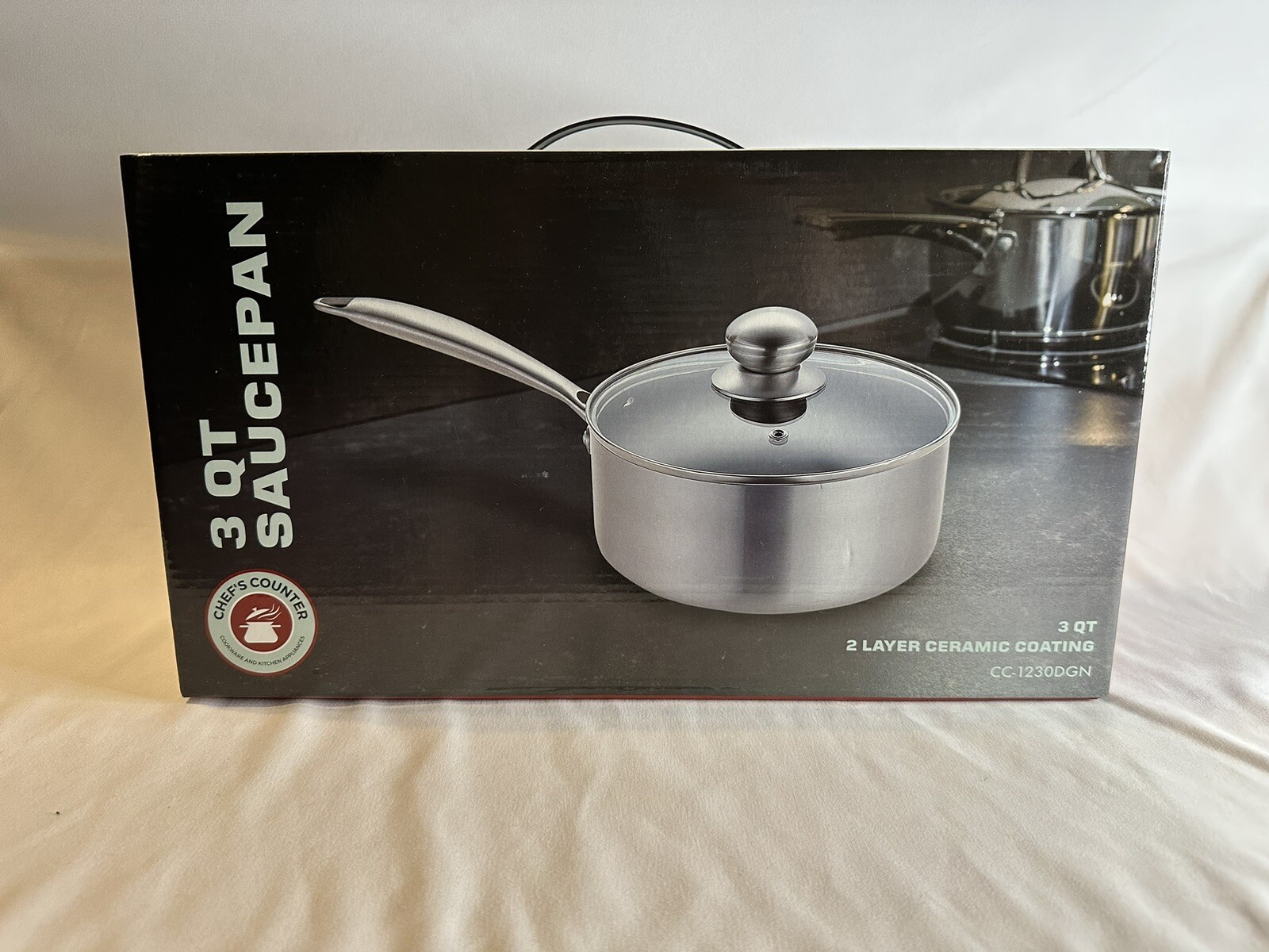 Chef’s Counter 3 qt. Saucepan w/- Lid 2 Layer Ceramnic Coating NEW IN BOX SEALED