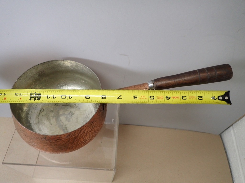 Vintage Hand Hammered Copper Tin Lined Saucepan w/ Wood Handle 6″ x 2.75″