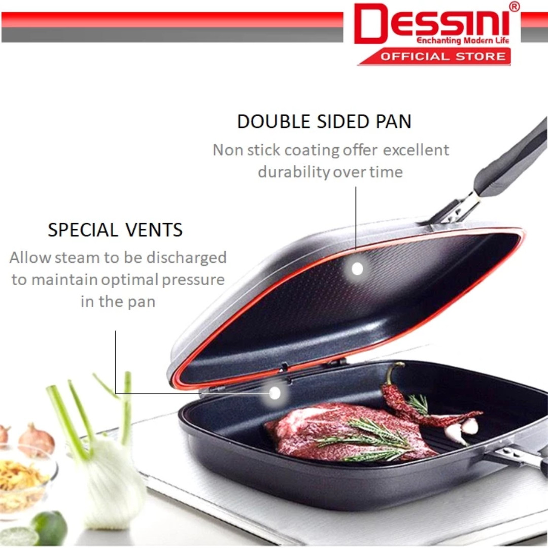 DESSINI Double Side Pressure Grill Frying Pan Scratch-Proof Die Casting 36cm