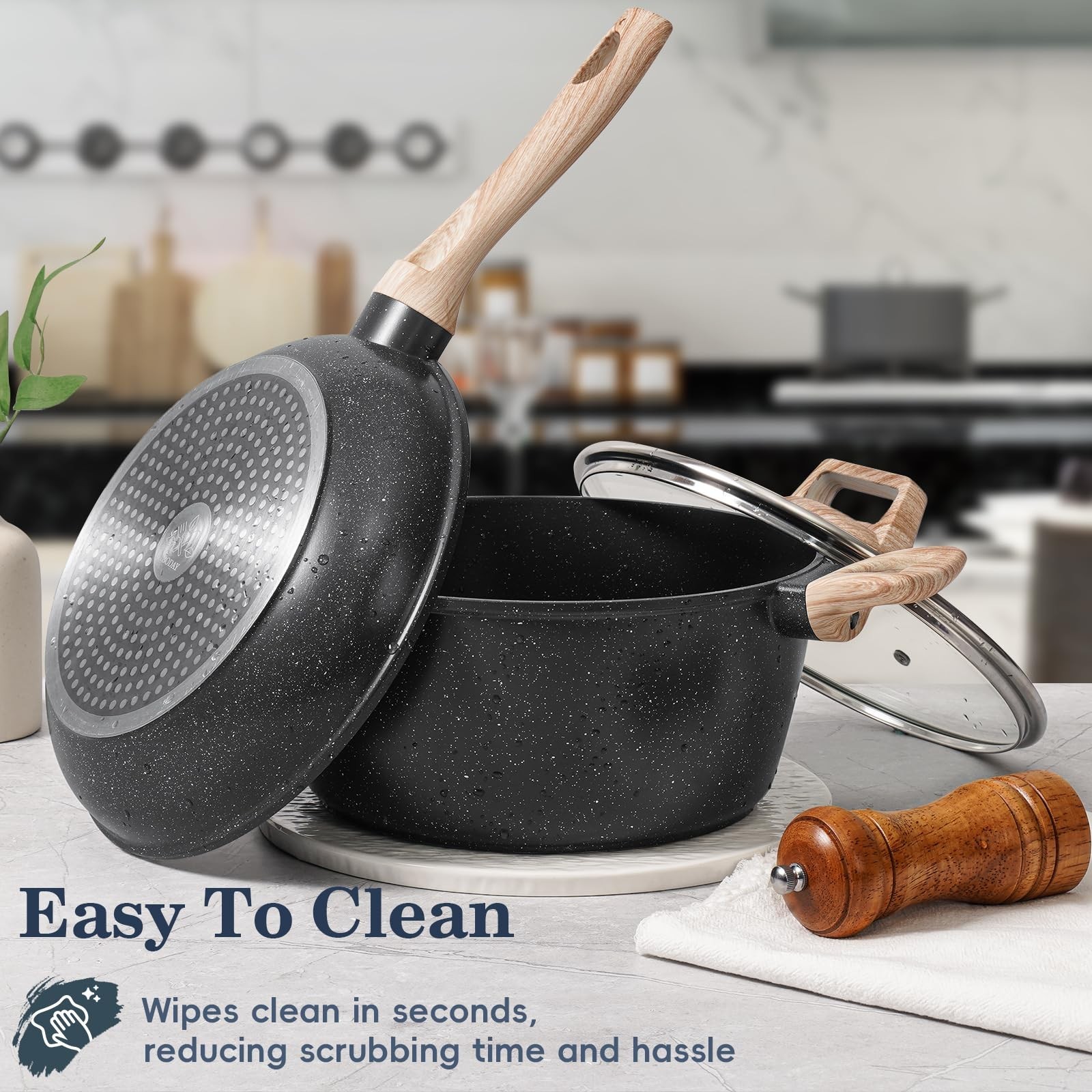 12-Piece Non-Stick Granite Cookware Set | Induction Safe, Healthy & PFAS Free