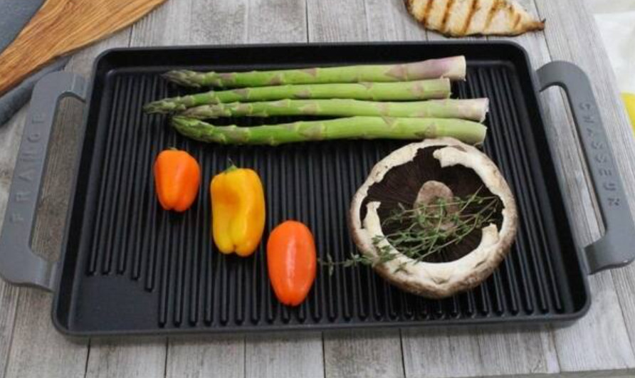 14-Inch Enameled Cast Iron Rectangular Grill Pan Caviar Gray