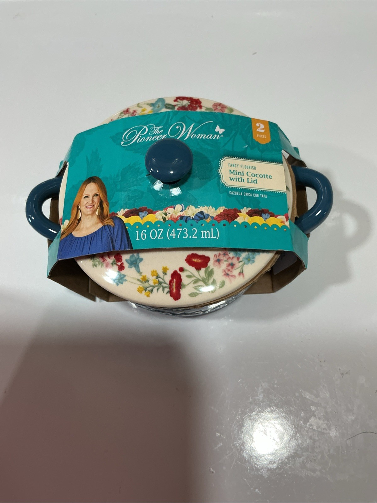 Pioneer Woman Fancy Flourish Mini Cocotte with Lid 16 oz 4.5 In Diameter NEW!!
