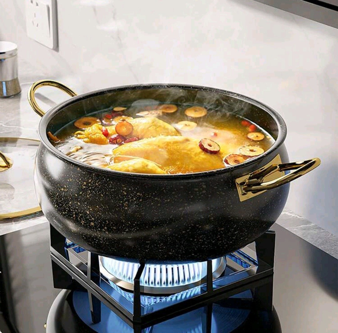 10-Piece Nonstick Metal Cookware Pan Set w/ Lids, Black/Gold, Gas, 20-28cm